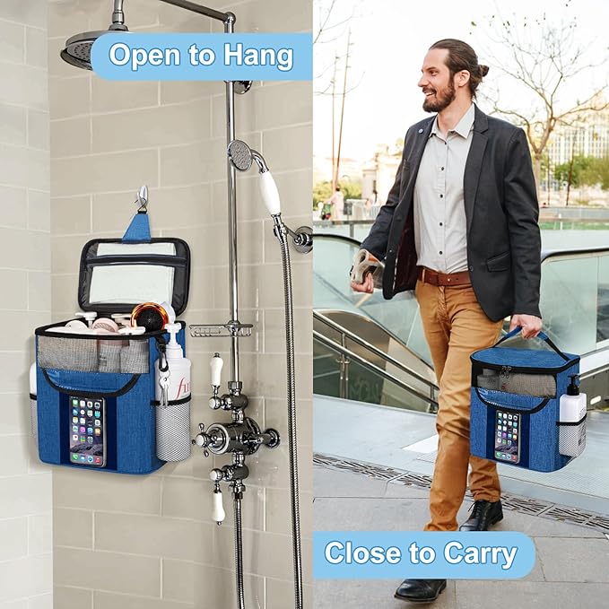 Portable Shower Caddy for Dorm Room Essentials, Foldable Mesh Shower Bag for College, Large Capacity Toiletry Bag Tote Bag Shower Caddy Portable for Student Boy Girl Bath Essentials (Blue)