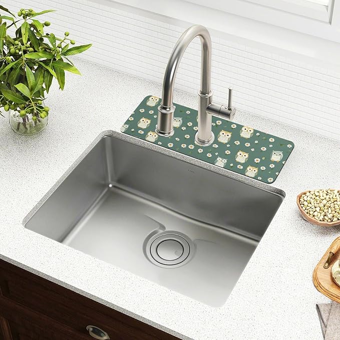 Kitchen Sink Splash Guard 2 PCS 30 Inch Sink Faucet Mat Splash Guard for Bathroom Countertop Water Absorbent Foldable Cuttable Soft Washable White Daisy Flower Owls