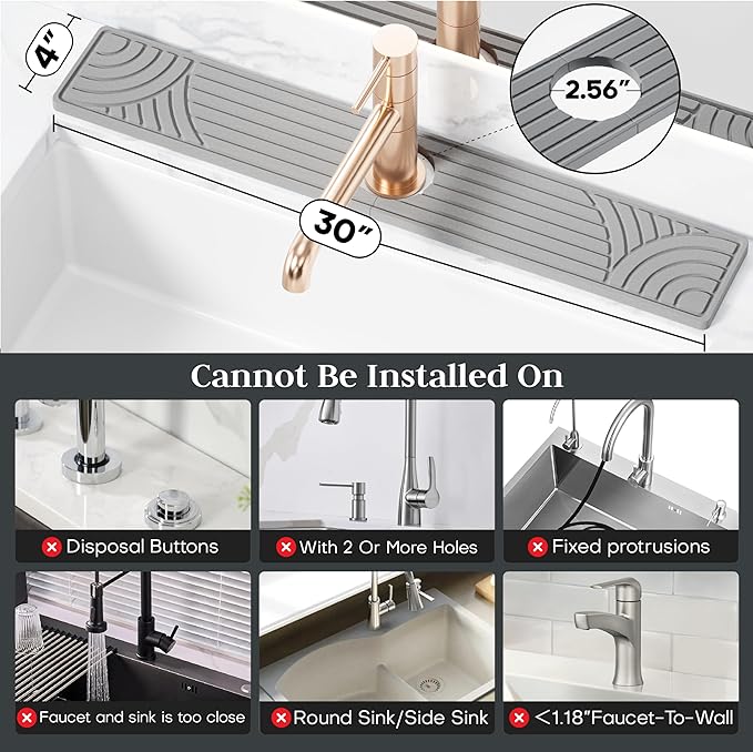Faucet Mat for Kitchen Sink, Diatomite Drying Stone Mat Protector, Sink Faucet Mat Splash Guard, Absorbing Stone Tray for Kitchen Bathroom Counter