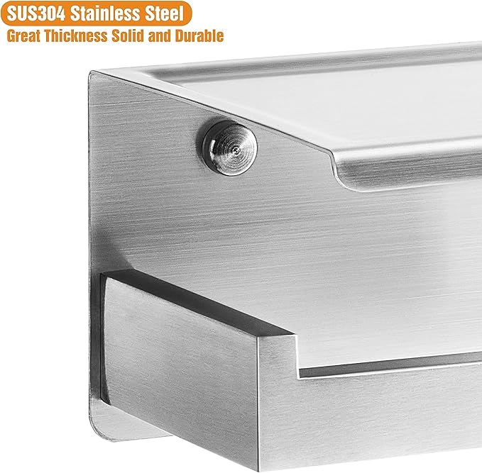 HITSLAM Brushed Nickel Silver Toilet Paper Holder, Stick on Silver Toilet Paper Holder with Shelf, Self Adhesive No Drill or Wall-Mount with Screws for Bathroom