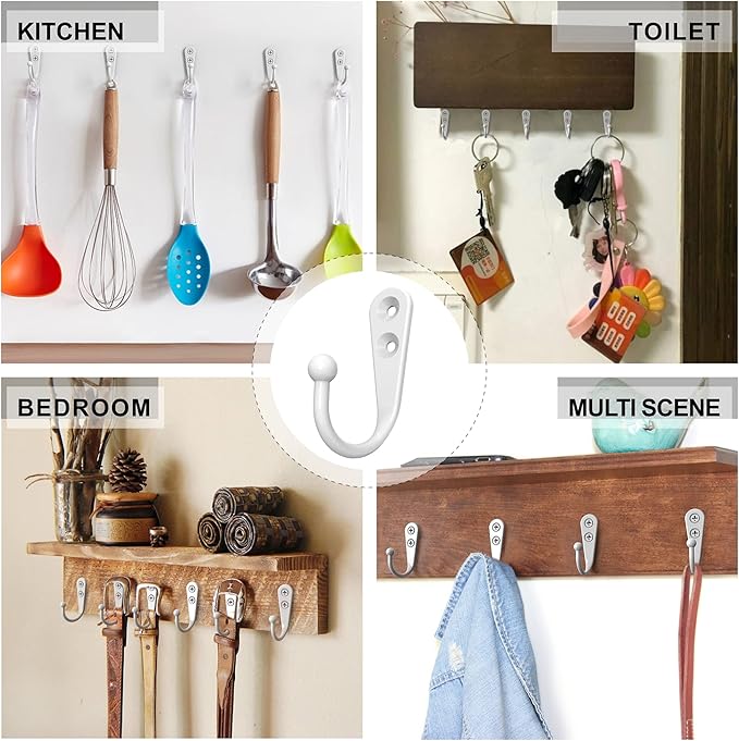 15 Pack Heavy Duty Coat Hooks Wall Mount, with 30 Mounting Screws, White Multi-Purpose Storage for Robe, Towel, Key, Bag, Coffee Mug