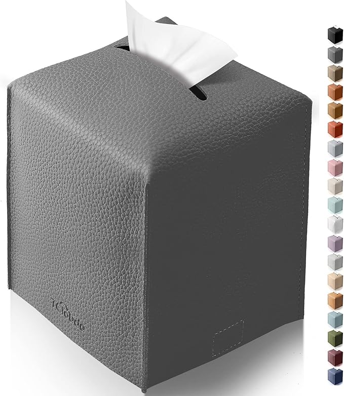 Tissue Box Cover for PU Leather, Modern Simple Solid Color Holder Square Tissue Bag, Ideal for Bathrooms,Office,Car,Nightstand,Outdoor Tent,Dining Table,5"X5"X5", Single Charcal
