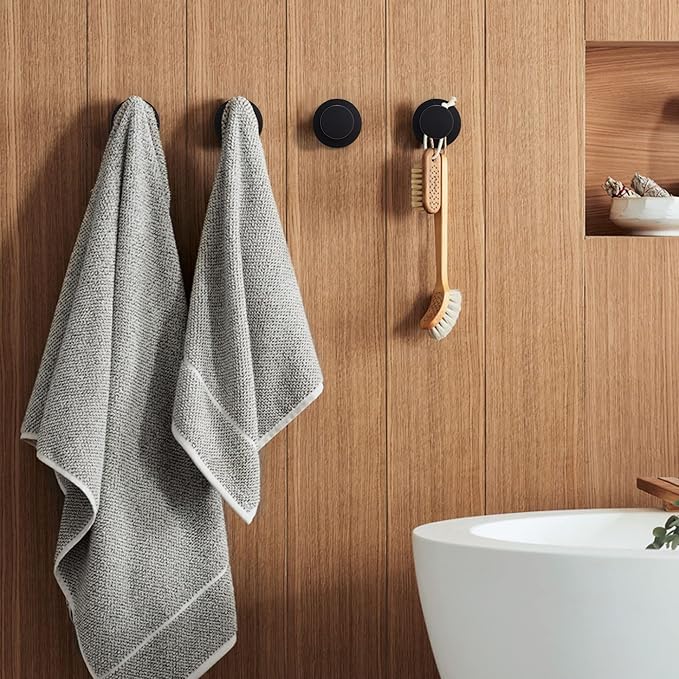 TUNNY 5 Pack Round Towel Hooks-Matte Black Modern Coat Hooks Shower Towel Hooks for Bathroom Kitchen Home Storage