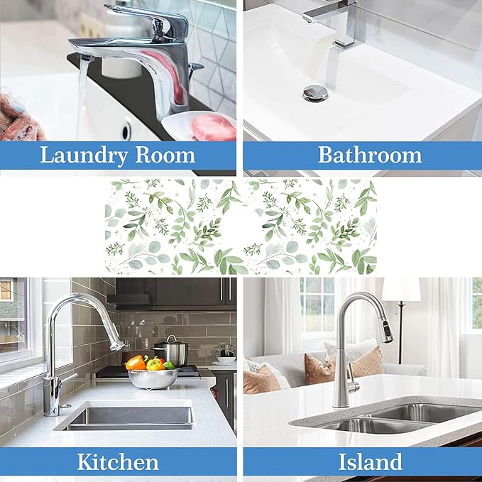 Faucet Mat Splash Guard Sage Green, Soft Diatom Mud Material, Strong Water Absorption, Non-slip,Easy to Clean for Bathroom, Kitchen 15"X5.5"