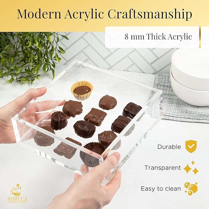 Rebecca Luxurious- Cocktail Acrylic Napkin Holder for Table, Kitchen or Luncheon, Bar Napkin Holder, Clear Modern Acrylic Square Tray, Versatile Snack, Party, Food, and Accessory Organizer, 6"x6"
