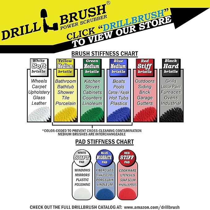 Drillbrush Power Scrubber Brush Set - Drill Brush Attachment - Grout Brush Drill Attachment - Drill Scrubber Attachment - Bathroom Cleaner Scrub Brush - Toilet Brush Cleaning Supplies - Grout Cleaner