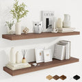 Fun Memories 40" Rustic Wood Floating Shelves with Invisible Brackets for Storage & Decor, Deep Wall Mounted Shelves for Bathroom, Kitchen, Living Room (Walnut, Set of 2)