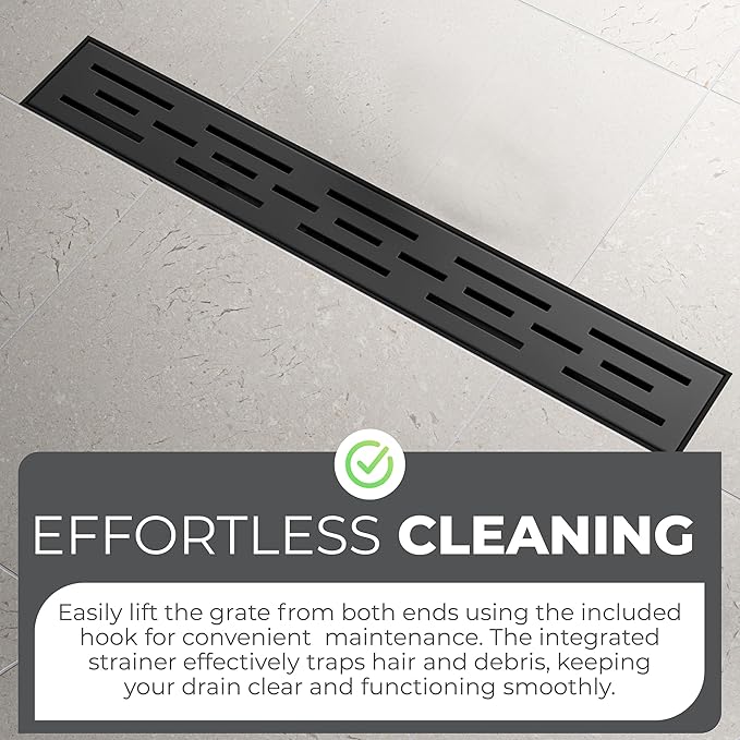 36 Inch Rectangular Linear Shower Drain Set with Brick Pattern Grate, 304 Stainless Steel Bathroom Floor Drain with Hair Catcher, Shower Floor Drain Includes Adjustable Leveling Feet
