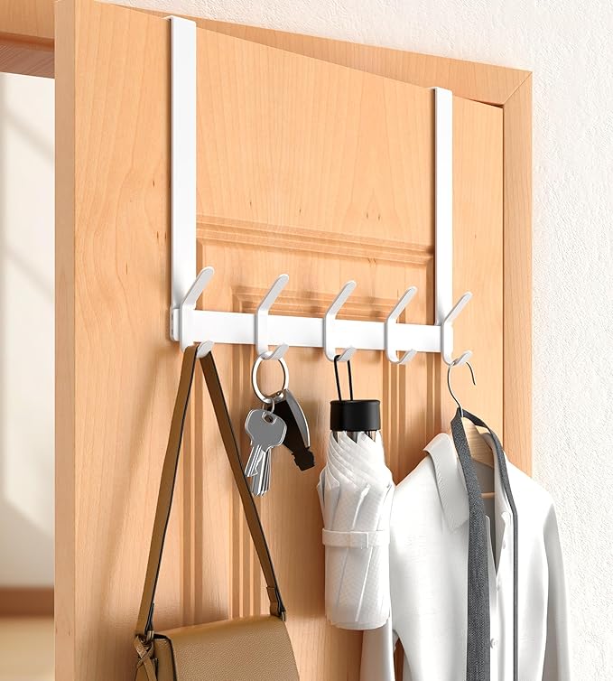 Long Over The Door Hooks Hanger with 15.75" Arms for for Easier Access by Shorter, J16U, Perfectly Fits US Standard 1 3/8-inch Doors, Towel Rack Bathroom Organizer Holder, White