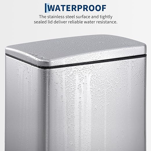 Garvee Small Bathroom Trash Can with Lid, 10 Liter / 2.6 Gallon Stainless Steel Garbage Can with Removable Inner Bucket & Step Pedal, Slim Metal Trash Bin for Toilet, Bedroom, Kitchen, Office, Silver