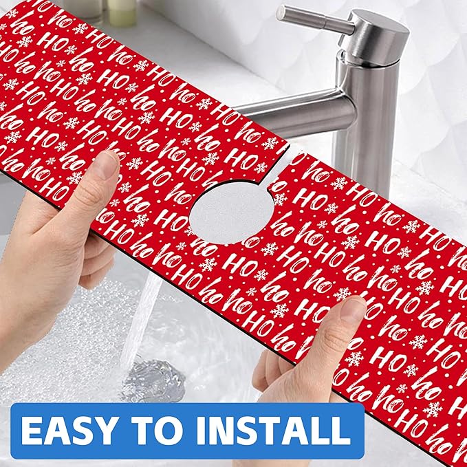 Christmas Hohoho Kitchen Sink Splash Guard Mat - Santa Claus Laugh Faucet Protector, Fast Drying Draining Mat for Kitchen and Bathroom 5.5"24"