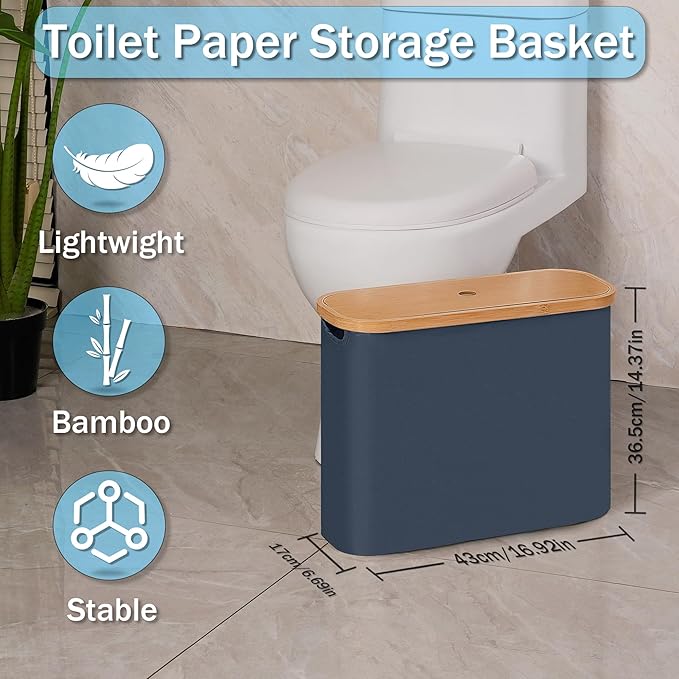 efluky Toilet Paper Basket with Lid, Toilet Paper Organizer for Bathroom, Free Standing Toilet Paper Holder with Storage, Blue