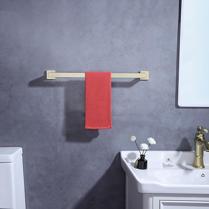 LANC 32-Inche Long Towel Bars for Bathroom Wall Mounted Brushed Gold Bath Towel Racks Stainless Steel 80CM Towel Rails for Kitchen Square Gold Towel Holder Total-33.5” Towel Hanger, A8804BG-8P1