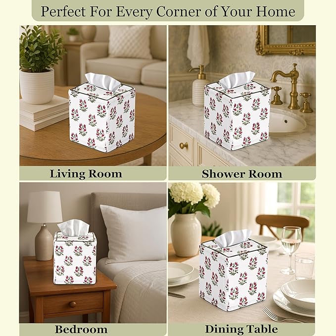 Ridhi Marmalade Red Block Print Tissue Box Cover – Handmade Cotton Fabric Tissue Holder for Home Bedroom Living Room Bathroom Vanity Car Nightstand Office Kitchen – Decorative Square Napkin Holder