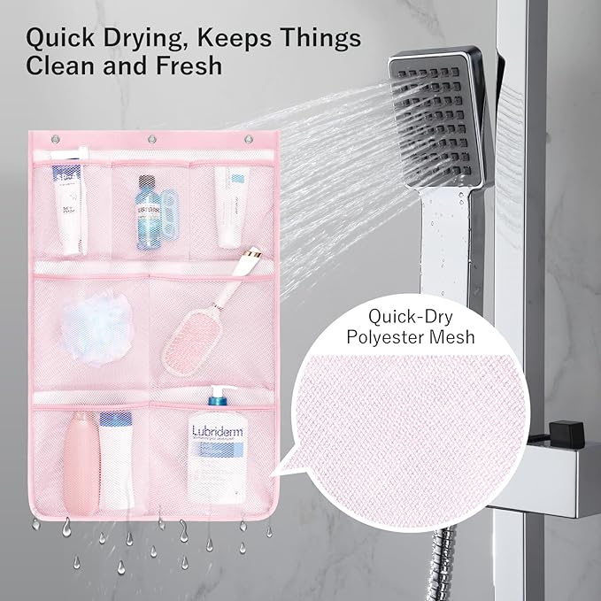 F-color Cruise Essentials 2026 - Mesh Shower Organizer Hanging with 7 Pockets for RV Gym Camping, Quick-Dry Portable Toiletry Bag with Metal Hooks for Bathroom Travel Toiletries