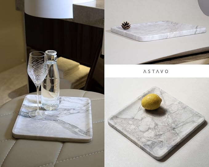 Natural Square Grey Marble Tray 10.6" – Luxurious Grey-White Marble Decorative Tray for Fruits, Food, Perfume, Jewelry, & Keys, Versatile Home Decor Tray for Bathroom, Vanity, Coffee Table & Entryway