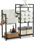 Aquzee Standing Towel Racks for Bathroom, 3-Tier Hand Towel Holder Organizers, Towel Drying Rack Stand, U-Shaped Removable Dividers Towel Storage for Rolled Folded Drying Towels, Black