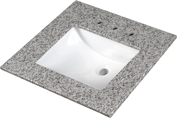 MSI Argento Grigio Vanity Top with Under Mount Rectangle Ceramic Sinks, Engineered Granite Stone, 4" CC Faucet Holes, 37"X22"
