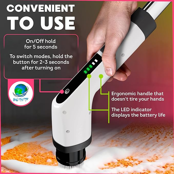 7-in-1 Electric Bathroom Scrubbing Brush, 2500 mAh. Telescopic Bathtub Scrubber with Long Handle. Powerful Electric Bathtub Scrubber. Portable Power Brush for Cleaning Bathroom, Kitchen, Car