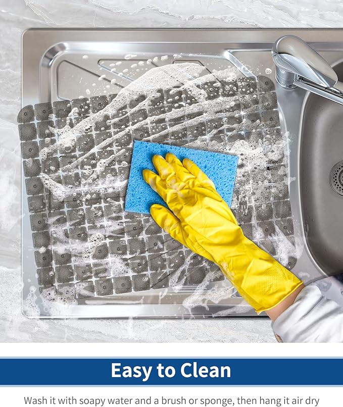 Bligli Sink Mat for Stainless Steel/Ceramic Sinks, 2 Pack 15.7x11.8 inches PVC Sink Protectors for Bottom of Kitchen Sink, Dishes and Glassware drain Mats, Durable and Fast Draining (Clear Grey)