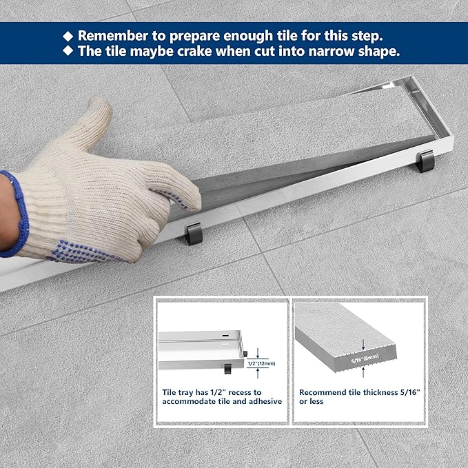 Neodrain 28-Inch Offset Linear Shower Drain with Tile Insert Grate Cover, Brushed 304 Stainless Steel Rectangle Side Outlet Shower Floor Drain, Adjustable Leveling Foot, Hair Strainer/Catcher