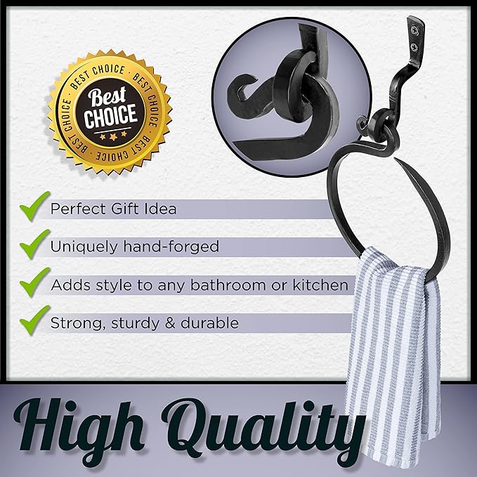 Wrought Iron Towel Ring - A Touch Of Artisanal Charm To Your Kitchen Or Bathroom With Our Handmade Towel Ring. Crafted By Blacksmiths, This Rustic Towel Rack Will Add A Timeless Elegance To Your Space