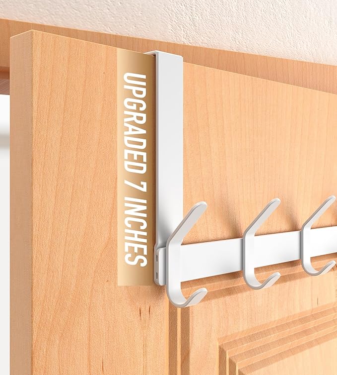 Over The Door Hooks Hanger with 7" Arms for Hanging, J7U, Perfectly Fits US Standard 1 3/8-inch Doors, Towel Rack Bathroom Organizer Holder, White