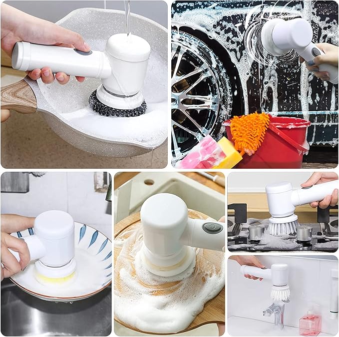 Electric Spin Scrubber, Waterproof Electric Cleaning Brush with 5 Replaceable Brush Heads, Rechargeable Scrub Brush Bathroom Shower Scrubber Cleaning Tool for Bathtub Sink Tile Grout Stove Cooker Dish