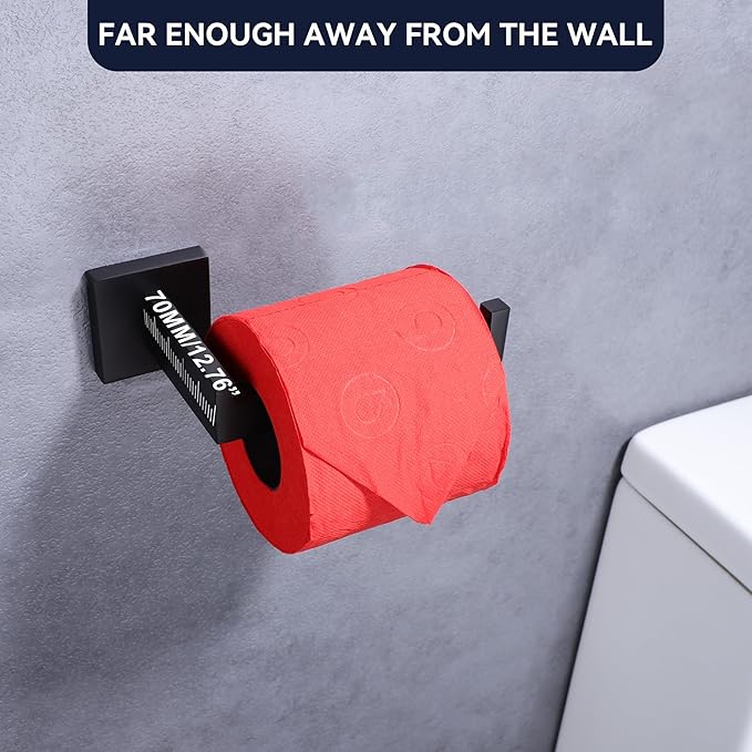 LANC Black Toilet Paper Holder, Bathroom Toilet Paper Roll Holder Wall Mounted for Bathroom Kitchen, Modern Matte Black TP Holder Dispenser Hangers Square SUS304 Stainless Steel, A8807MB