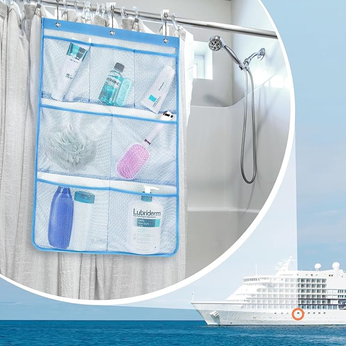F-color Cruise Essentials 2026 - Mesh Shower Organizer Hanging with 7 Pockets for RV Gym Camping, Quick-Dry Portable Toiletry Bag with Metal Hooks for Bathroom Travel Toiletries