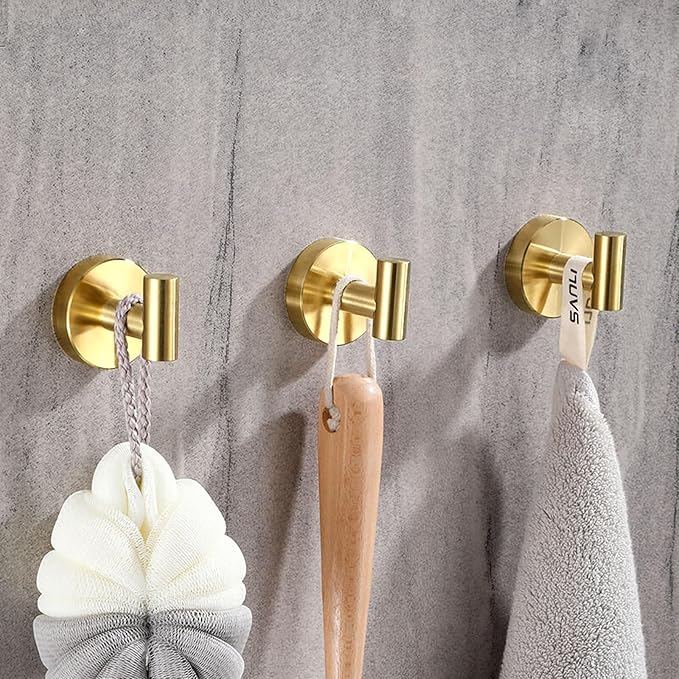 Towel Hooks Shower Suction Hook Towel Hanger for Bathroom Hanging Coat, Robe, Removable Wall Mounted Hook for Bedroom Kitchen Hotel Pool Brushed Gold(2-Pack)