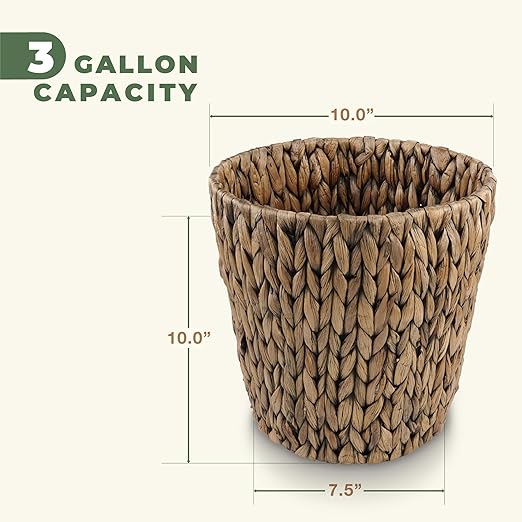 2-Pack Wicker Trash Can for Bathroom - Wicker Waste Basket for Bedroom, Office - Rattan Trash Can - Decorative Waste Basket (Espresso, 3 Gallons)