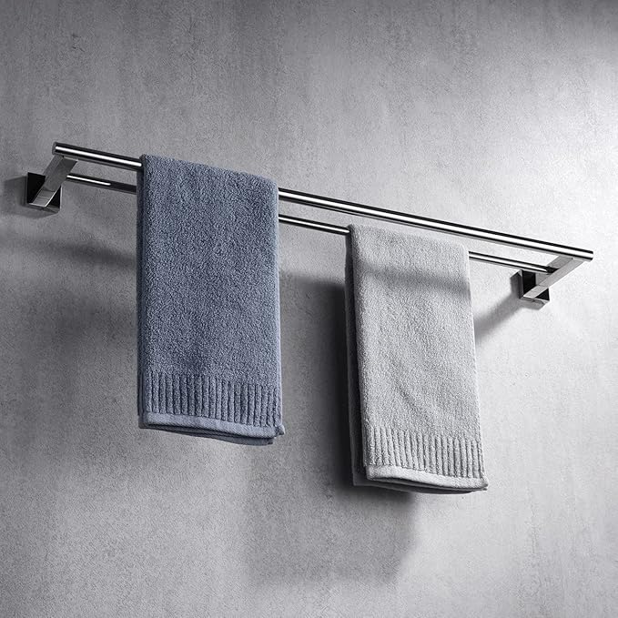 Miyili Bathroom Double Towel Bar 30-Inch Stainless Steel Bath Hand Towel Rack Wall Mount Polished Finish, A02C75B