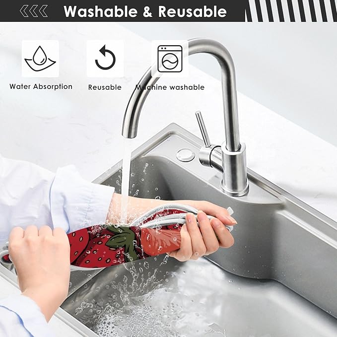2 PCS Kitchen Sink Splash Guard 30 Inch Faucet Mat for Kitchen Sink Bathroom Sink Faucet Absorbing Drip Drain Mat Pad Microfiber Soft Washable Pink and Red Strawberry Flowers