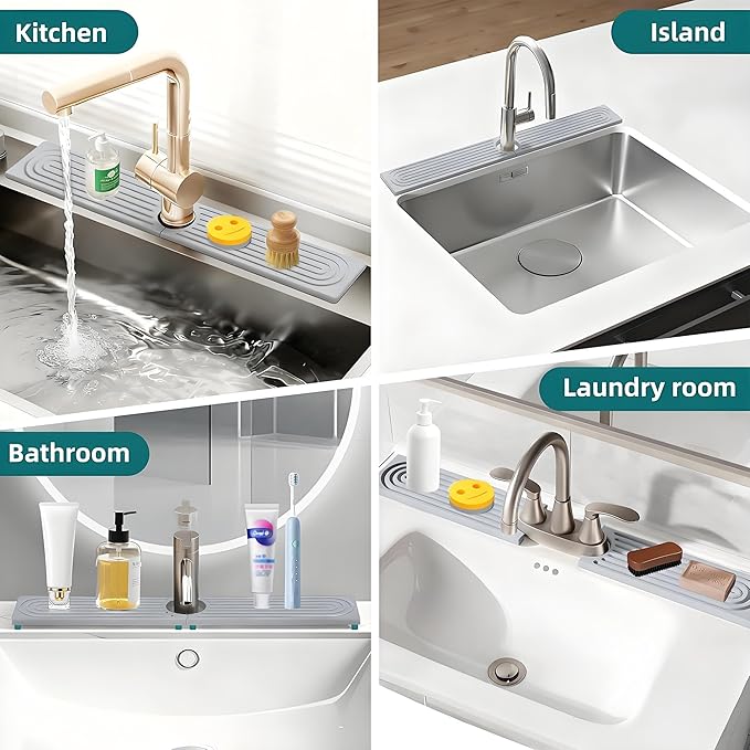 Diatomite Stone Faucet Mat for Kitchen Sink(23.6" x 3.9")- Super Absorbent & Quick-Drying Sink Faucet Mat, Durable Kitchen/Bathroom Sink Protector Sink Stone Quick Dry Around Faucet Christmas Gifts