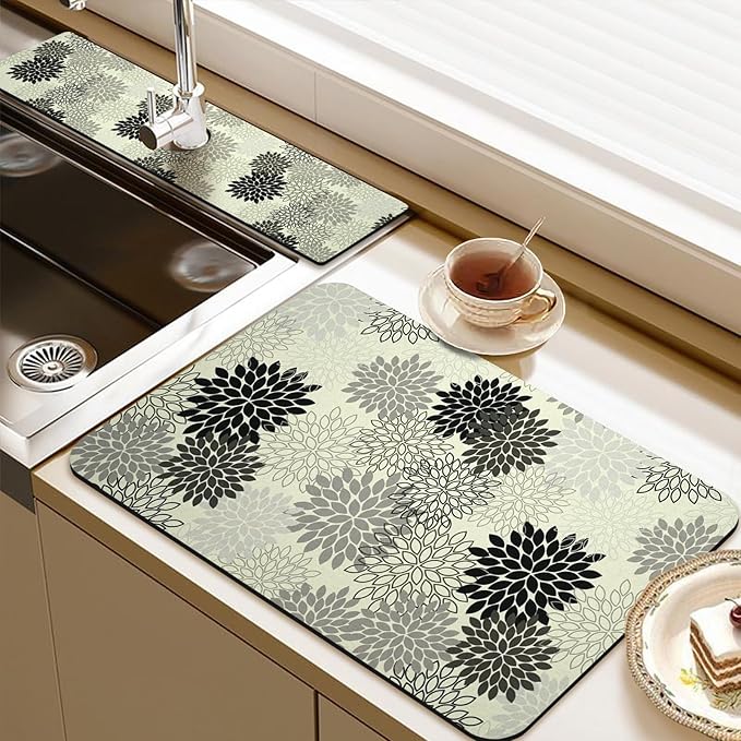 19.5" x 12" Dish Drying Mat & 24" x 5.5" Sink Splash Guard, Super Absorbent Drainer Rack Mat for Kitchen Counter Coffee Bar
