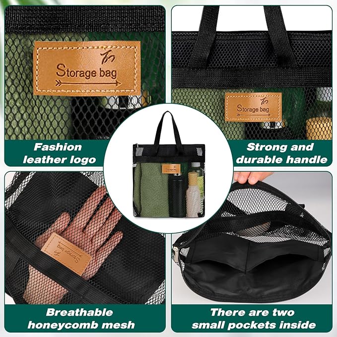 KALIONE Mesh Shower Caddy Bag, Portable Gym Shower Bag, Quick Dry Hanging Toiletry and Bath Organizer with Zipper for College Dorm, Gym, Yoga, Swimming Pool, Travel(Black)