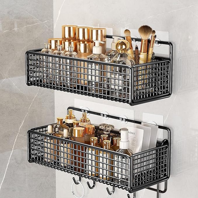 8 Pack Shower Caddy Adhesive Hooks and Shelves Replacement, Strong Adhesive Hooks for Caddy Rack Basket Holder