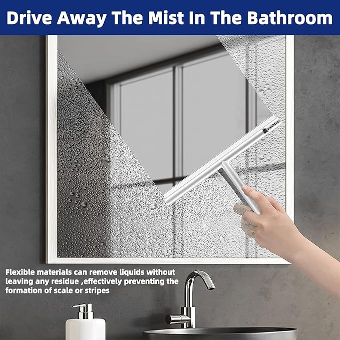 All-Purpose Squeegee Scrubber with Silicone Blade - 9 Inch Multi-Use Glass Wiper for Shower, Bathroom, Garage | Tile, Marble & Glass Cleaning Tool (White)