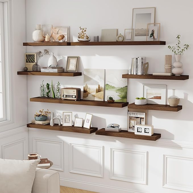 40" Floating Shelves for Wall, 8 Inch Deep Floating Shelf for Books, Deep Bathroom Shelves Wall Mounted, Rustic Display Shelf for Bathroom/Living Room/Bedroom/Kitchen Decor, Walnut Color, 2 Pack