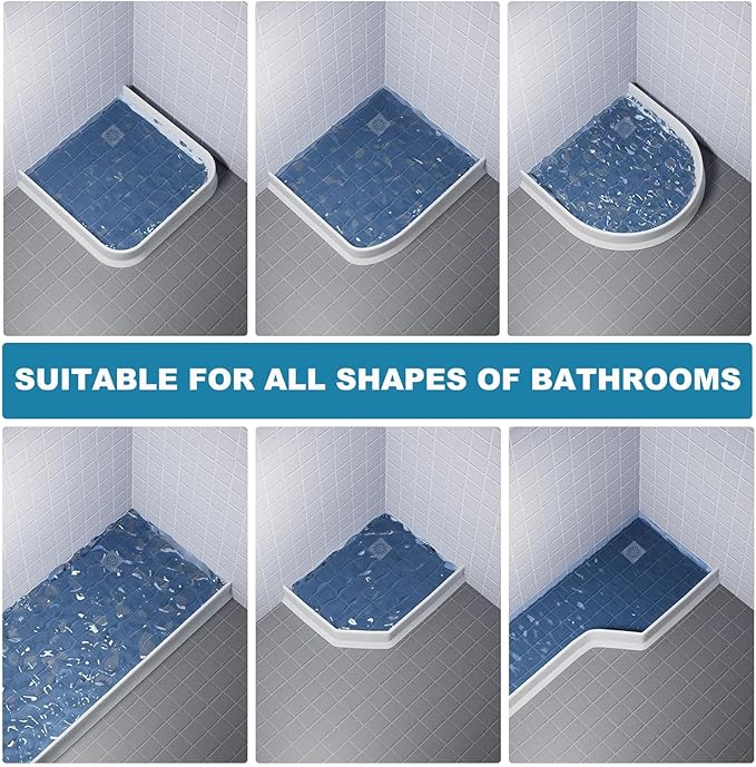 Collapsible Shower Threshold Water Dam, 2025 Upgraded 67'' Shower Water Stopper 3''H Seal Waterproof Shower Guards to Keep Water in Shower, Self Adhesive Water Barrier for Sink Bathroom Kitchen