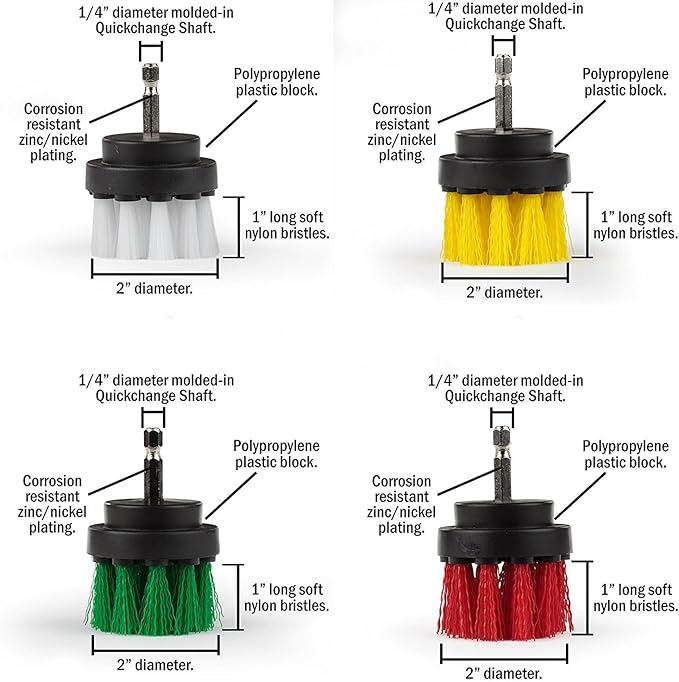10 Piece Drill Brush Attachments: 5 inch Drill Brushes & Scouring Pads & Suction Cup - Clean Tough Dirt - for Marble/Granite Tile, Grout, Rim, Kitchen Sink,Carpet, Coated Doors, Fiberglass Tubs