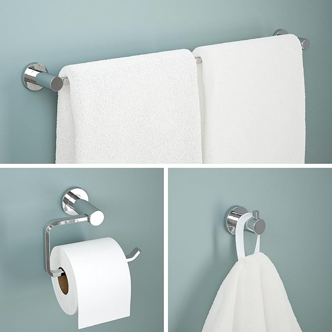 Franklin Brass Kildare 3-Piece Bathroom Set Polished Chrome 18" + 6" Towel Rack, Toilet Paper Holder/Hand Towel Holder, Hook | 3-Piece Bath Hardware Accessories Set KLD63-PC