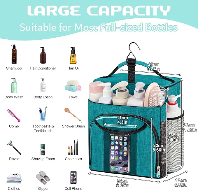 Attmu Mesh Shower Caddy Portable for Dorm College Essentials, Large Capacity Separate Compartment Hanging Toiletry Bag for College Student Camping Gym Travel Essentials (Green)