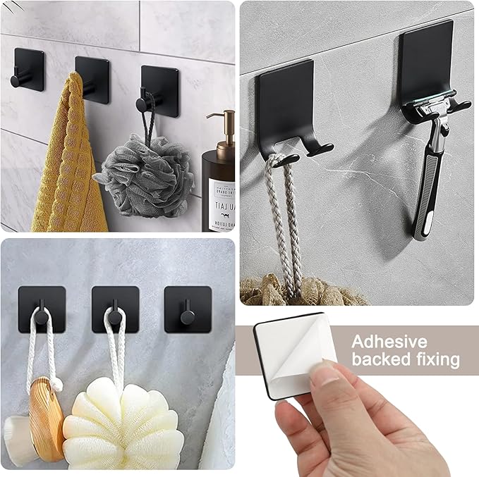 7 PCS Bathroom Hardware Set, Matte Black Stainless Steel Bathroom Tower Rack Set Wall Mounted Includes 16" Towel Bar, Toilet Towel Paper Holder, Towel Ring, 4 Robe Towel Hooks