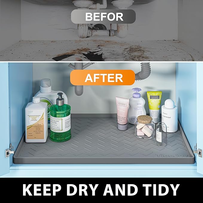 TigeJoy 40" x 22" Under Sink Mats for Kitchen Waterproof, Leak-Proof Silicone Mat Sink Protector and Cabinet Liner, Kitchen Essentials Organizer and Storage, Boot or Shoe Tray, Pet Feeding Mat