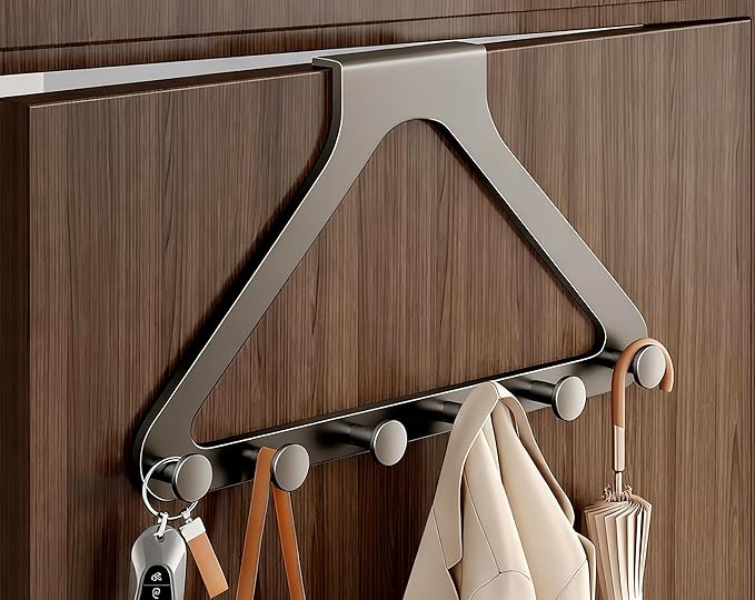 HGZBS Over Door Hooks, No Drill Silent Use 6 Hooks for Towels & Clothes, Modern Matte Metal 8.7 inch (Gunmetal Gray, Regular)