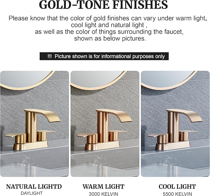 Ultimate Unicorn Bathroom Faucet for Sink Champagne Brown, 4 Inch Bathroom Faucet for 3 Hole or 2 Hole, 2 Handle Waterfall Faucets with Pop up Drain, Centerset Faucets for RV Counter