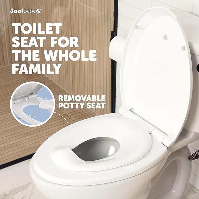 Quick Flip Toilet Seat with Built-in Potty & Splash Guard for Toddler Training, Slow Close - Jool Baby (Round)