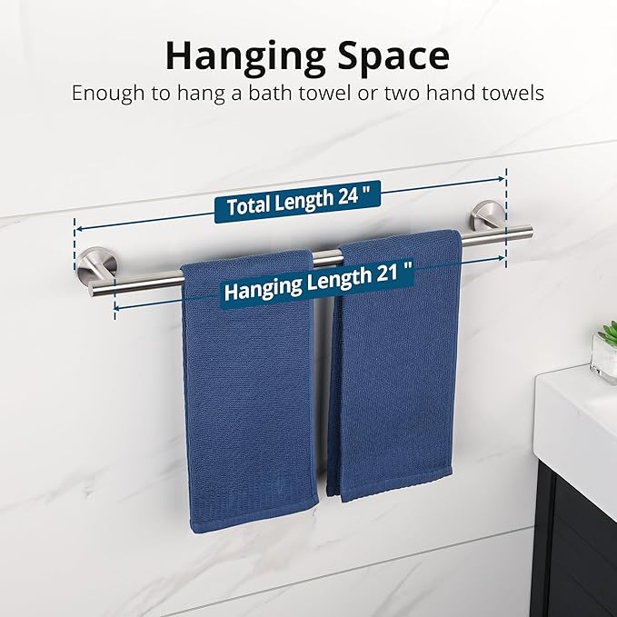 SAYAYO Brushed Nickel Towel Bar for Bathroom, 24 Inch Towel Rack Towel Rod Towel Holder Wall Mount SUS304 Stainless Steel (21 Inch Hanging Length)